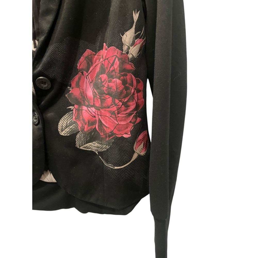 Desigual Floral Y2K Theme Black Blazer Women Size 40 Large Business Casual Lined - Picture 3 of 7
